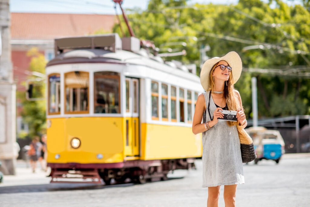 woman traveling in lisbon portugal
